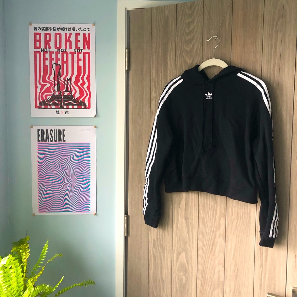 Classic Adidas Stripe Crop Hoodie